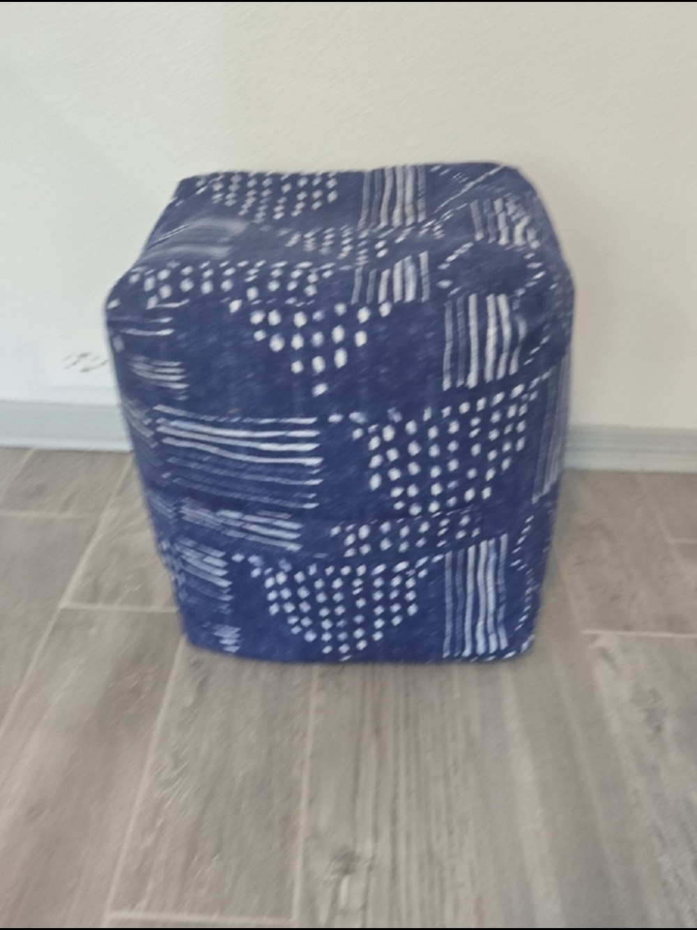Threshold Navy and White Patterned Cube Pouf